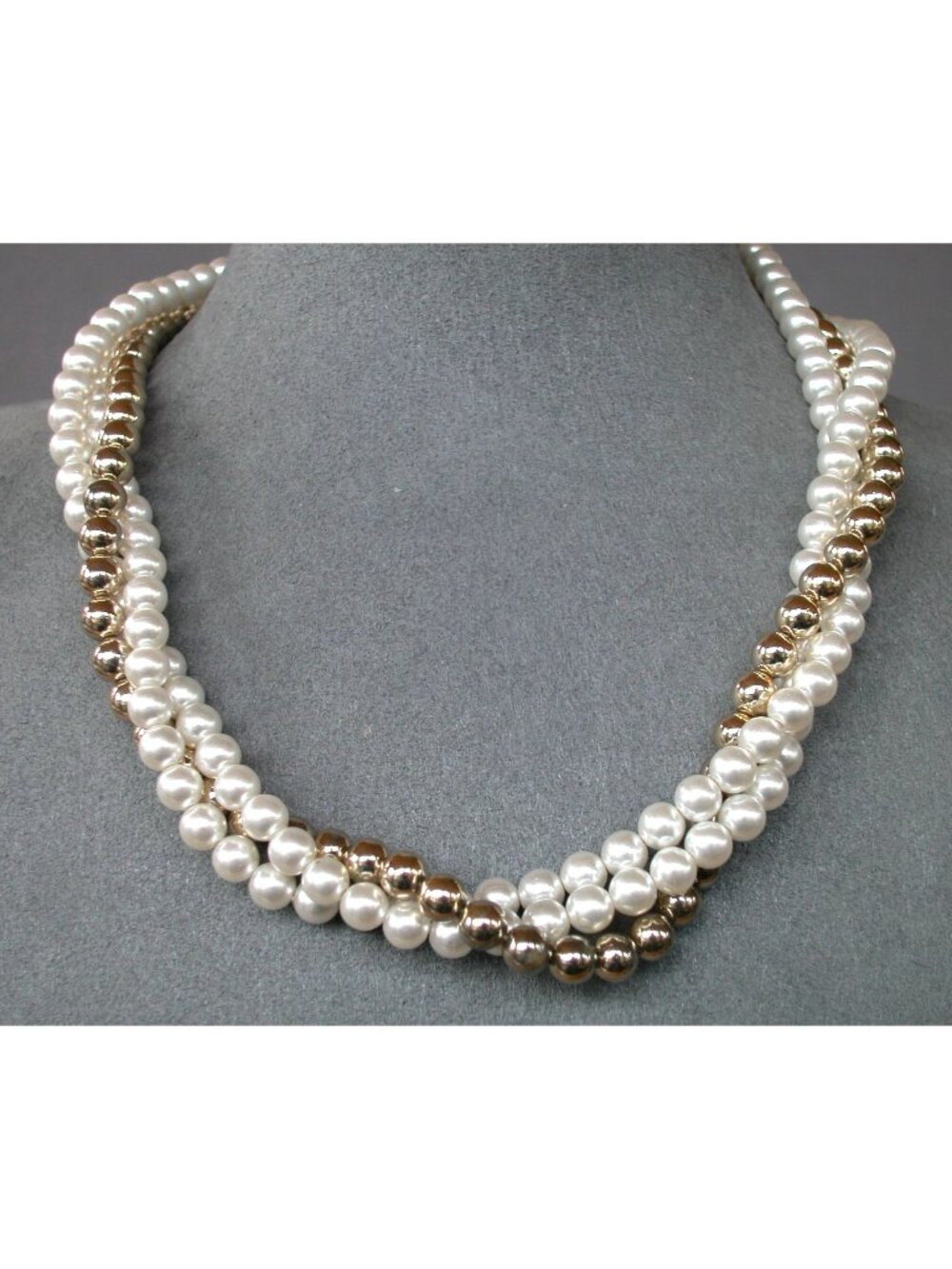Pearl Necklace with Silver Tone Beads  Japan